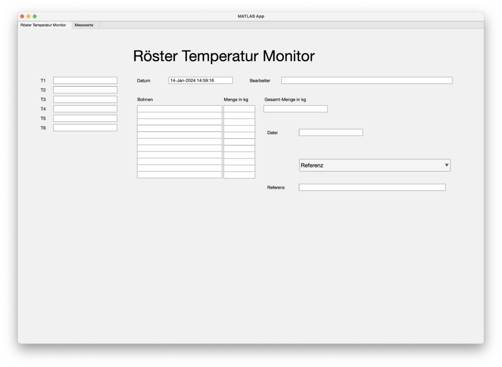 PC Anwendung Röster Temperatur Monitor Startseite, (c) Armin Rohnen